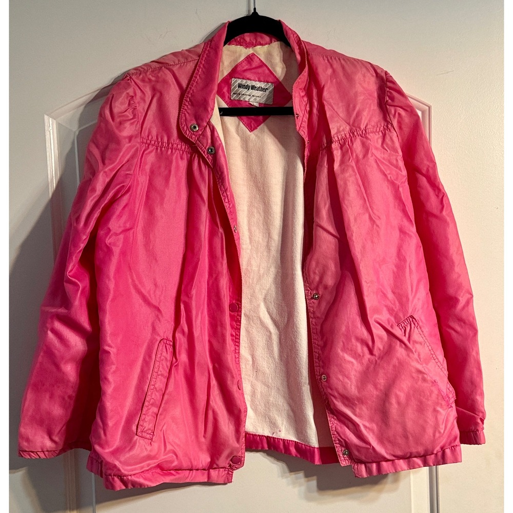 Windy Weather Windbreaker Jacket Women Large Pink Vintage 80s Retro Snap Front